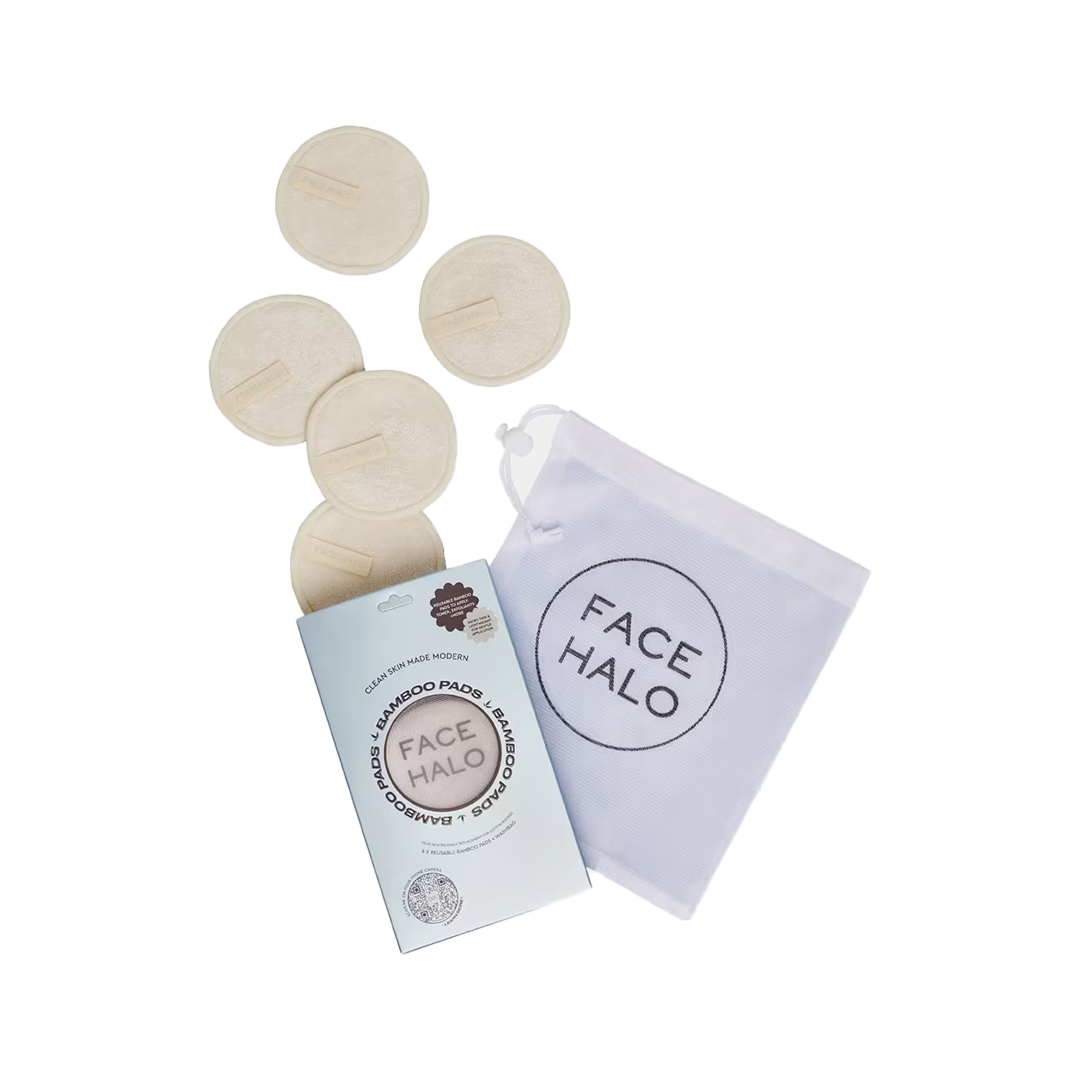 Face Halo Bamboo Reusable Cotton Pads + Washbag