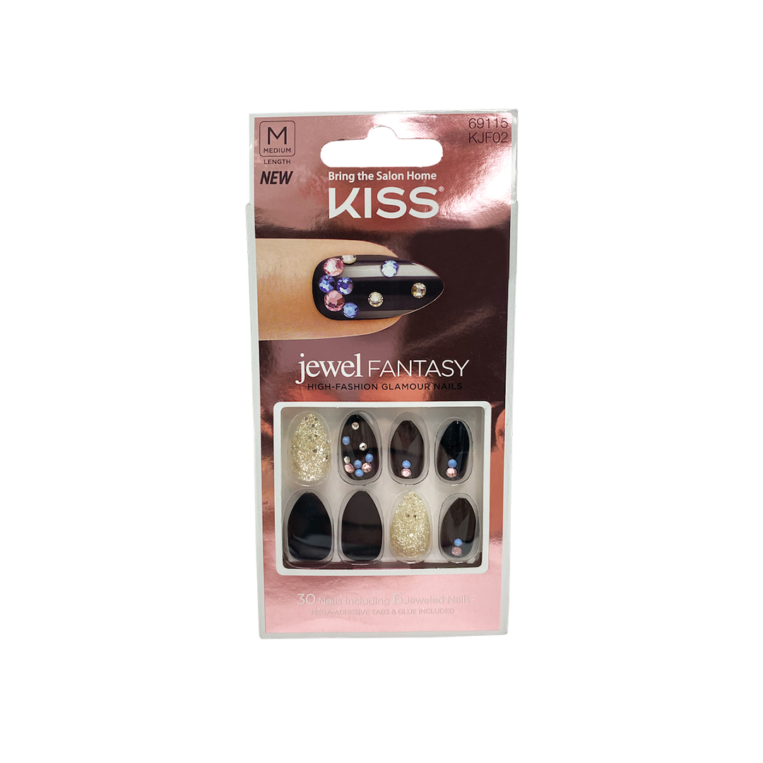 Kiss Jewel Fantasy 30 Medium Nails Black Jewel 69115