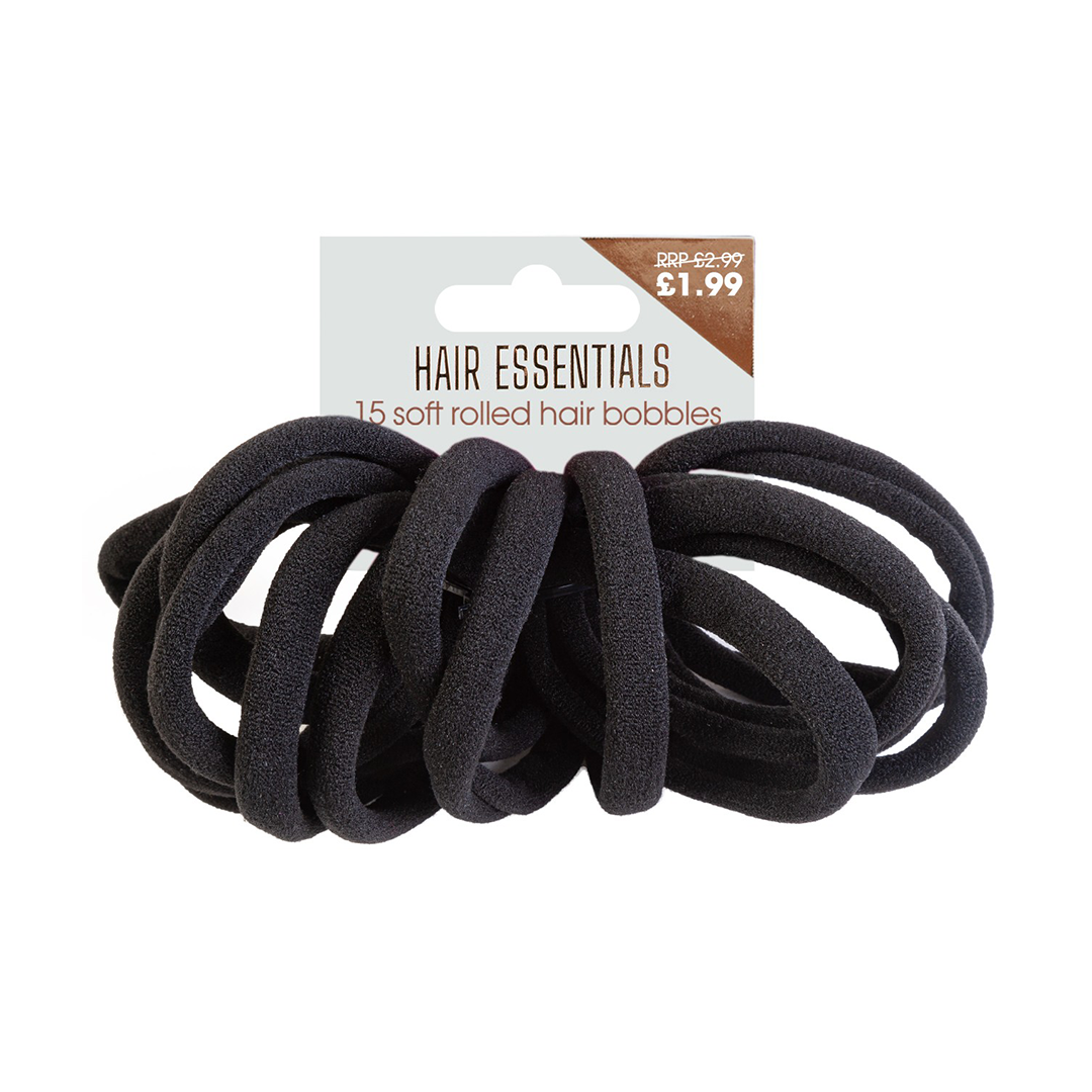 Beauty Outlet 15PC Soft Rolled Black Elastics BEAU245