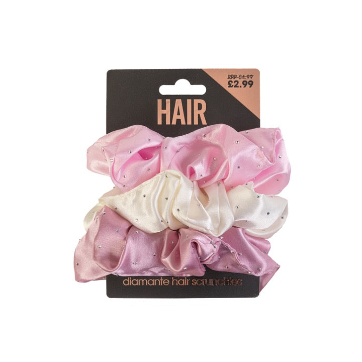 Beauty Outlet 3 Diamante Scrunchies Pink BEAU399