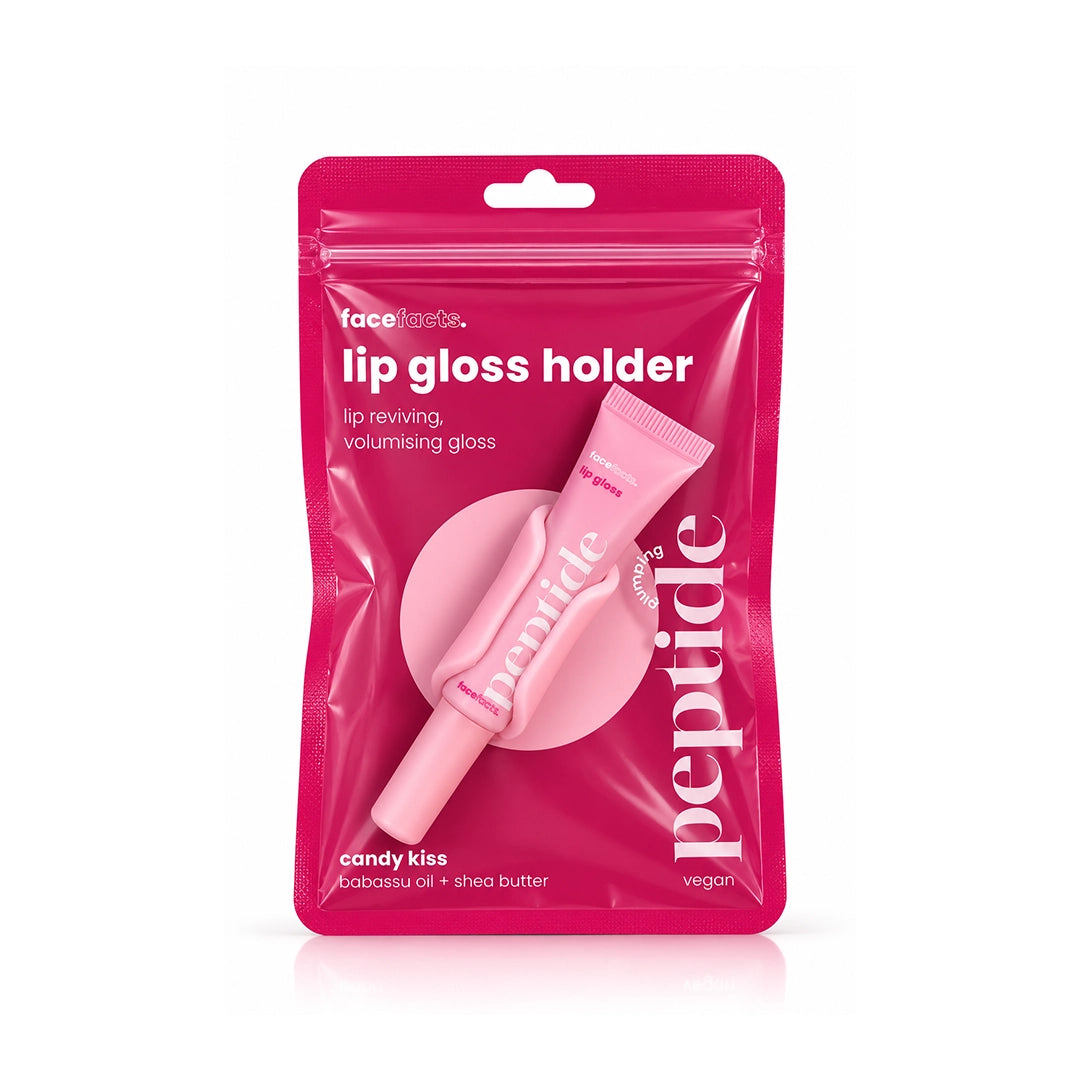 Face Facts Lip Gloss Holder & Peptide Lipgloss Candy Kiss With Babassu Oil & Shea Butter