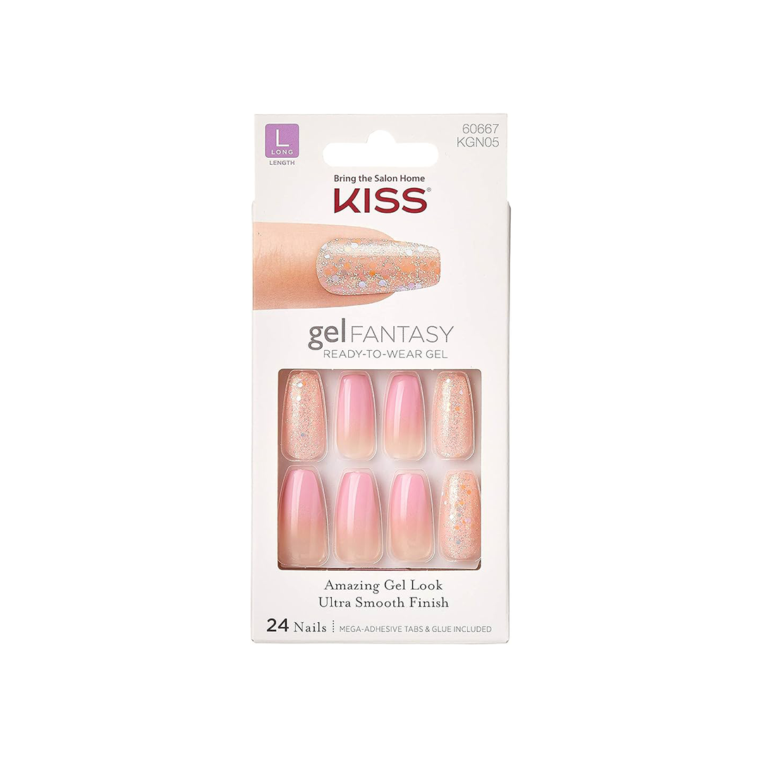 Kiss Gel Fantasy 24 Long Length Nails 60667 KGN05 Pink Glitter