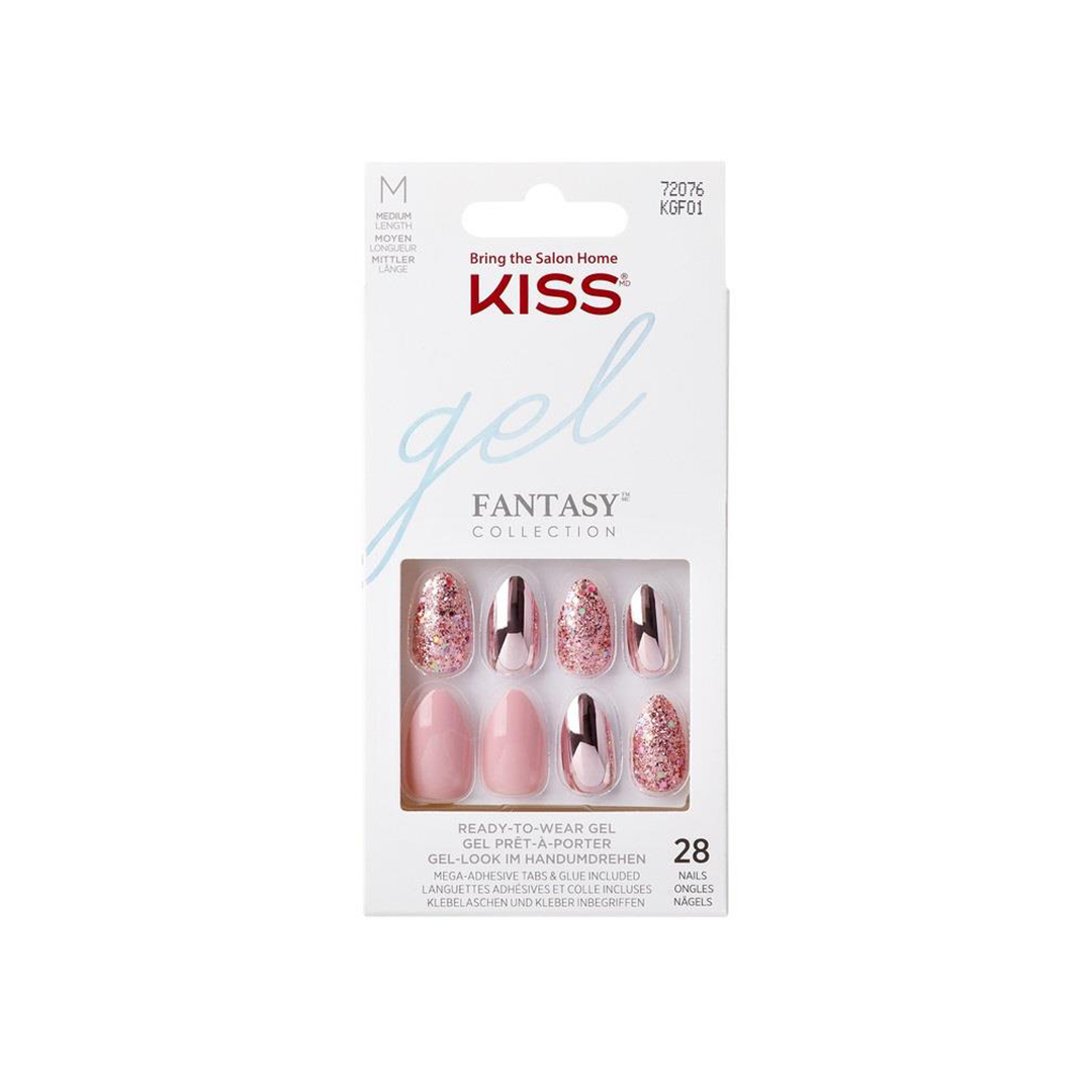 Kiss Glam Fantasy 28 Medium Nails Metallic Pink 72076 KGF01