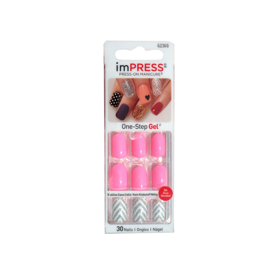 Kiss Impress 30 False Nails Silver Glitter 62308