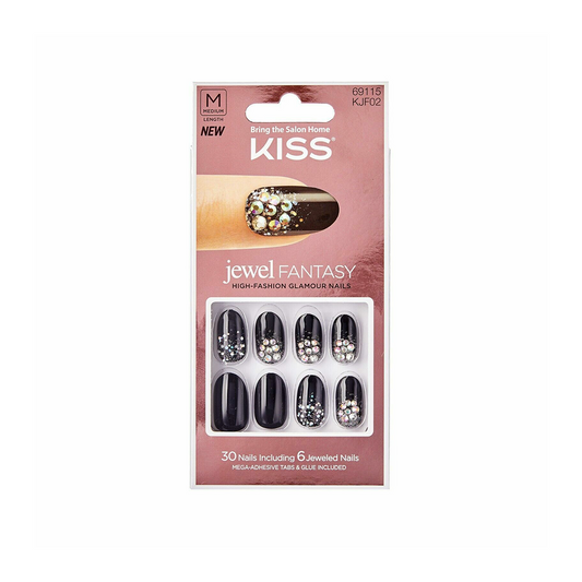 Kiss Jewel Fantasy 30 Medium Nails 69115 Black Gem
