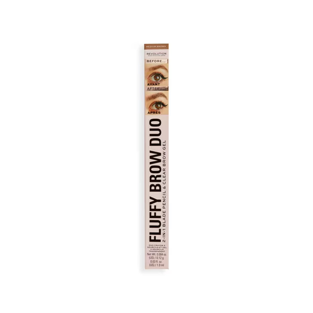 Revolution Fluffy Brow Duo Pencil & Brow Gel Medium Brown