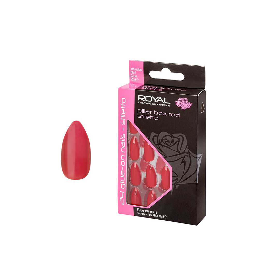 Royal Cosmetics 24 Pillar Box Red Stiletto Nail Tips & Glue
