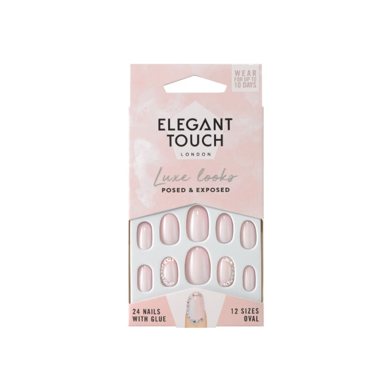 Elegant Touch Fake Nails 'Iced Rose' – 24 Nägel In 12 Größen, Mit Kleber, Rosa Mit Holografischem Glitzer
