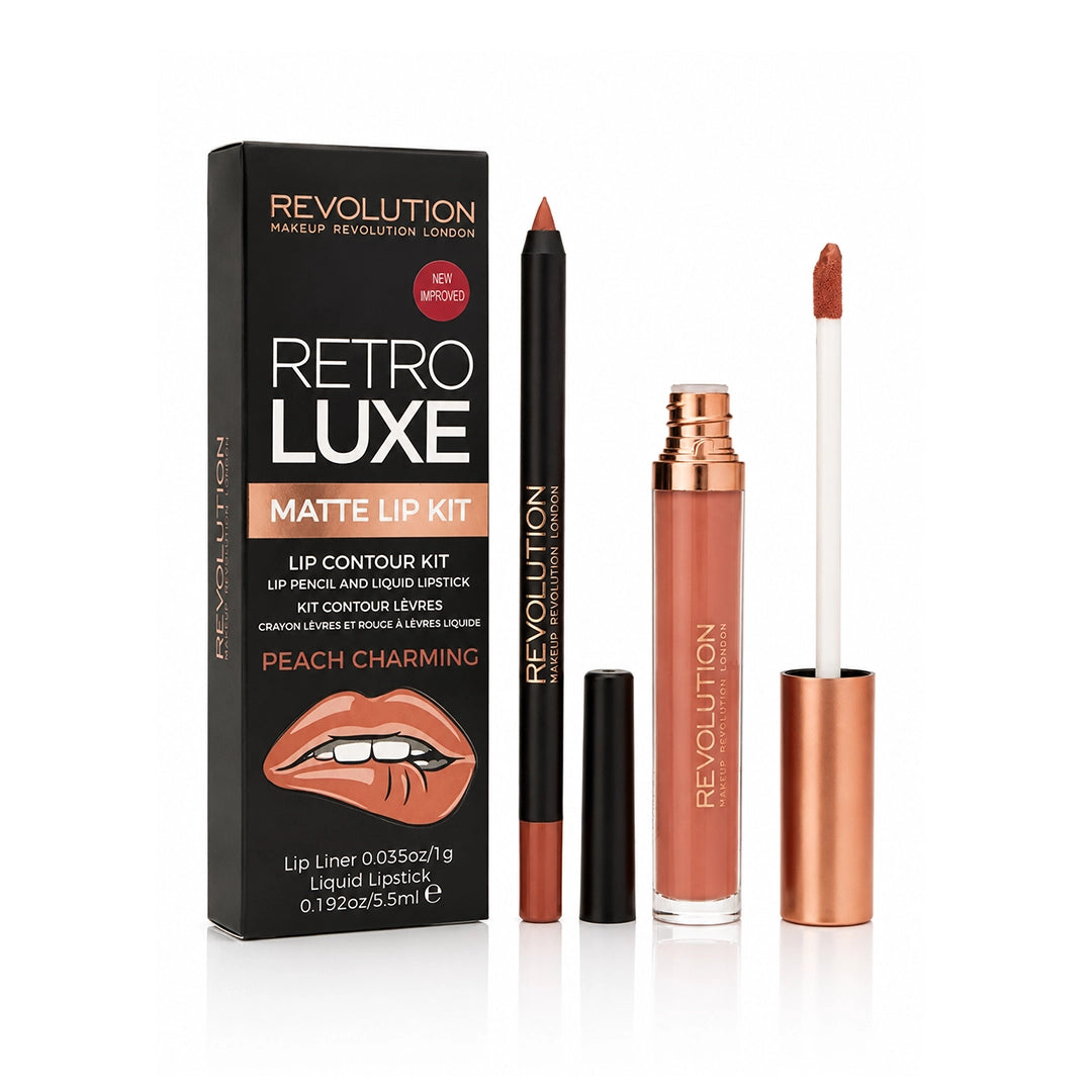 Revolution Retro Luxe Matte Lip Kit Peach Charming