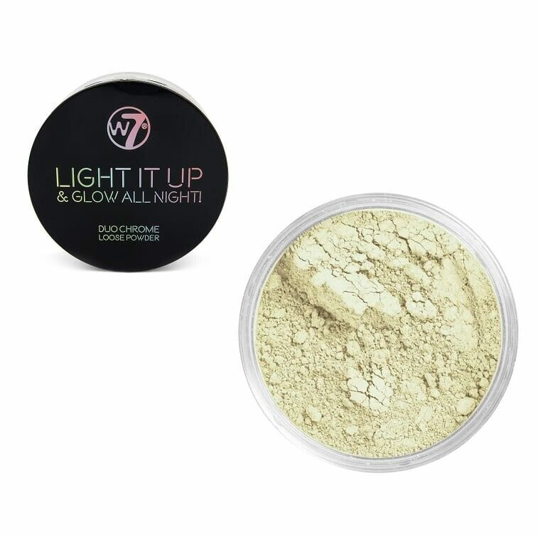 W7 Light It Up & Glow All Night Duo Chrome Loose Powder Open 24/7