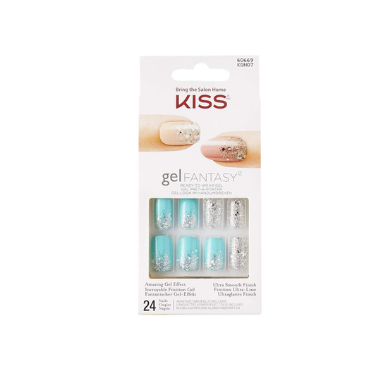 Kiss Gel Fantasy 24 Medium Nails 60665 Turquoise Glitter