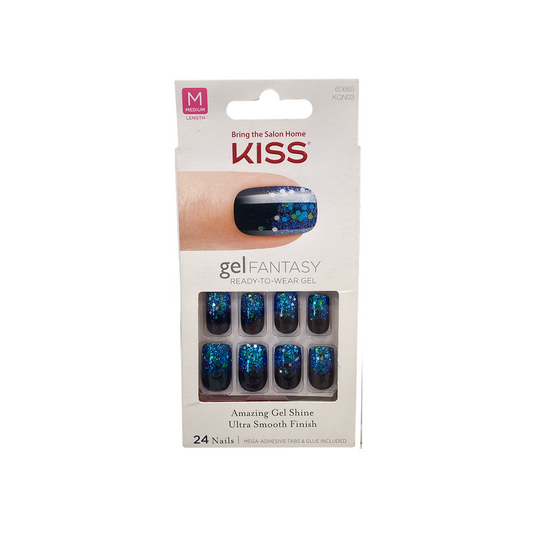 Kiss Gel Fantasy 24 Medium Nails 60665 Blue Glitter Square Tip