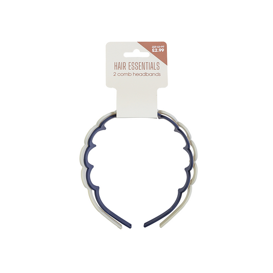 Beauty Outlet Comb Headband 2 Pack Blue/Cream BEAU663