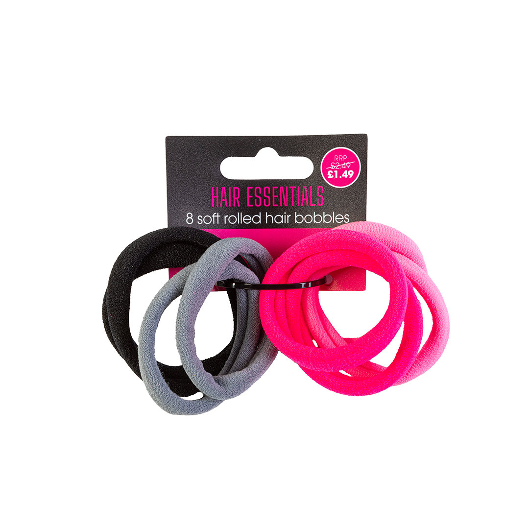Beauty Outlet 8 Soft Rolled Elastics Pink/Grey/Black BEAU443