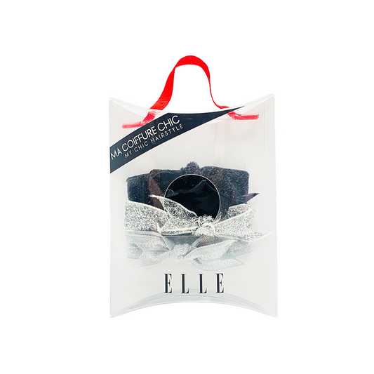 Elle bow Elastic Hair Bobble Black & Silver 4pc
