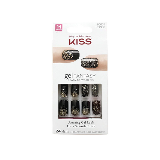 Kiss Gel Fantasy 24 Medium Nails 60665 Black & Gold Glitter