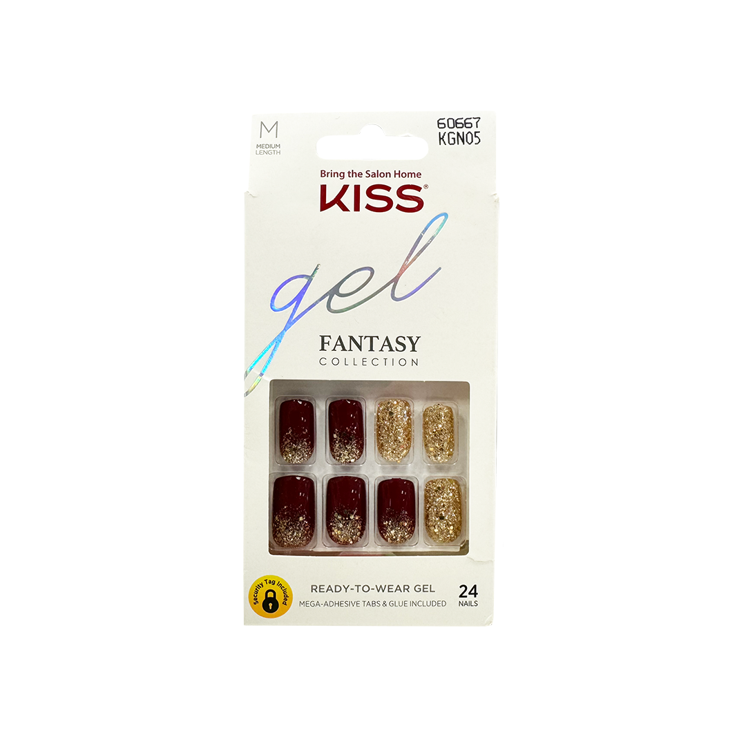 Kiss Gel Fantasy Nails Medium Length Gold Glitter 60667 KGN05