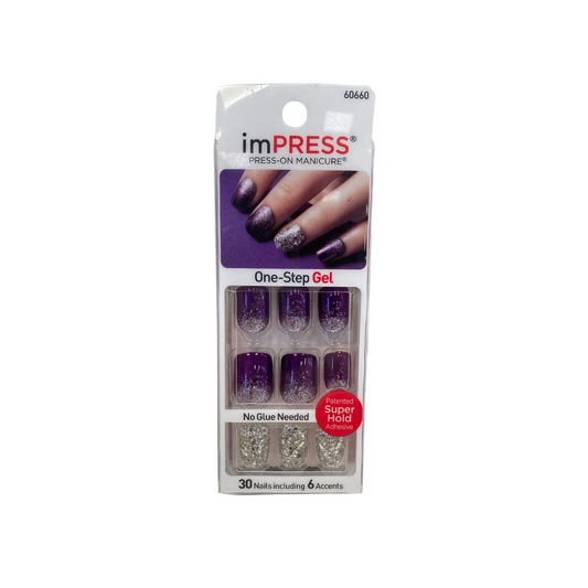 Kiss Impress 30 Nails 60660 Bright as a Feather Purple Glitter