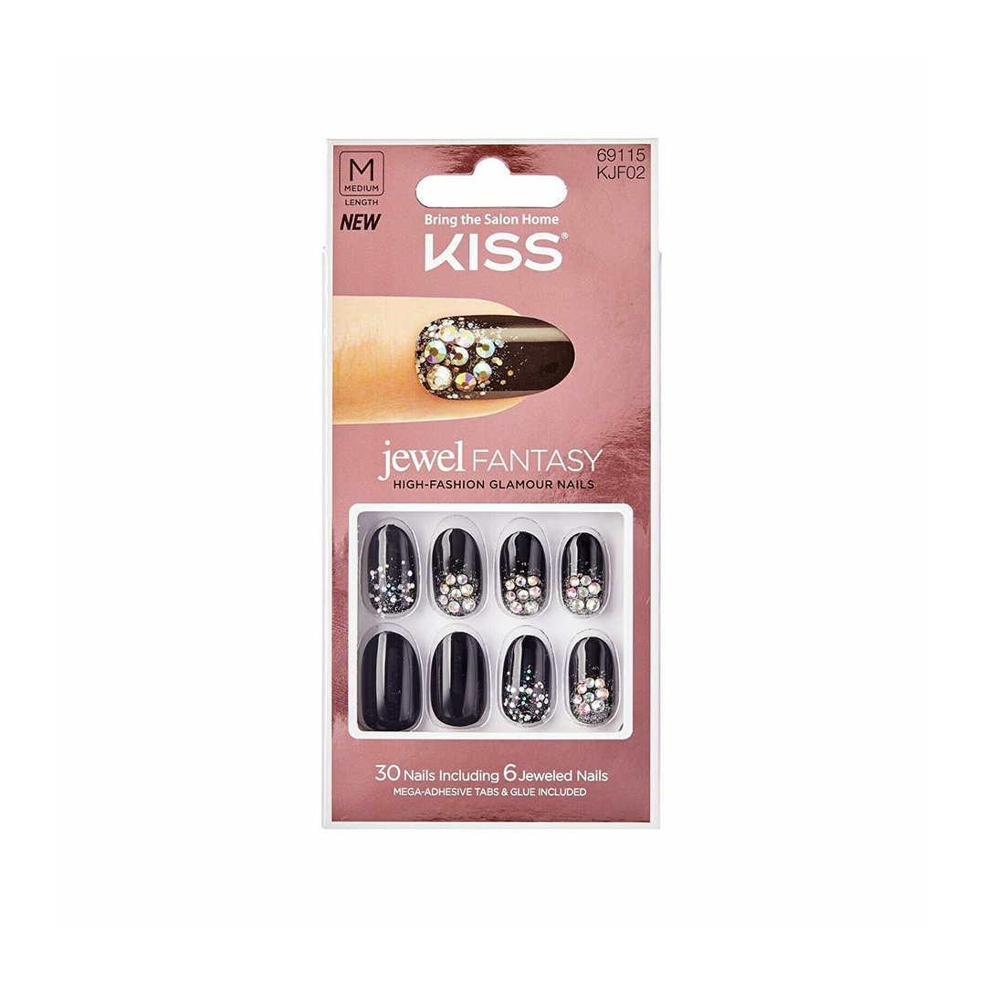 Kiss Jewel Fantasy 30 Medium Nails 69115 Black Gem