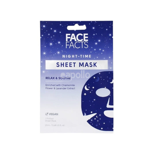 Face Facts Night Time Relax & Soothe Sheet Mask With Chamomile Flower & Lavender Extract