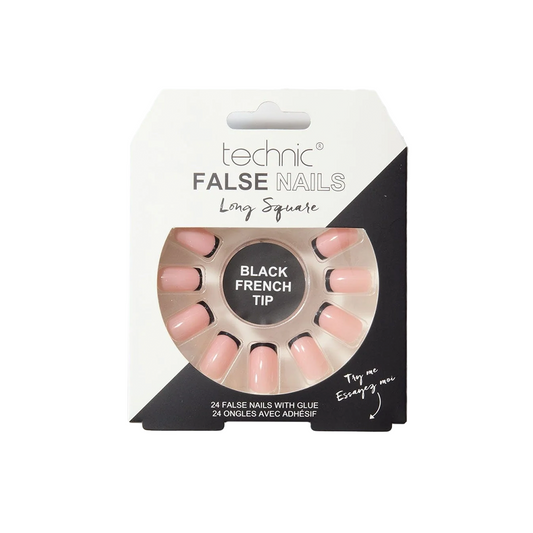 Technic Long Square False Nail Black French Tip