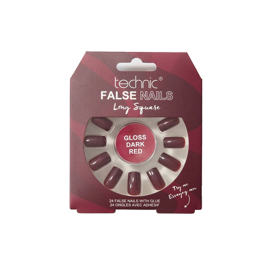 Technic Long Square False Nails Gloss Dark Red