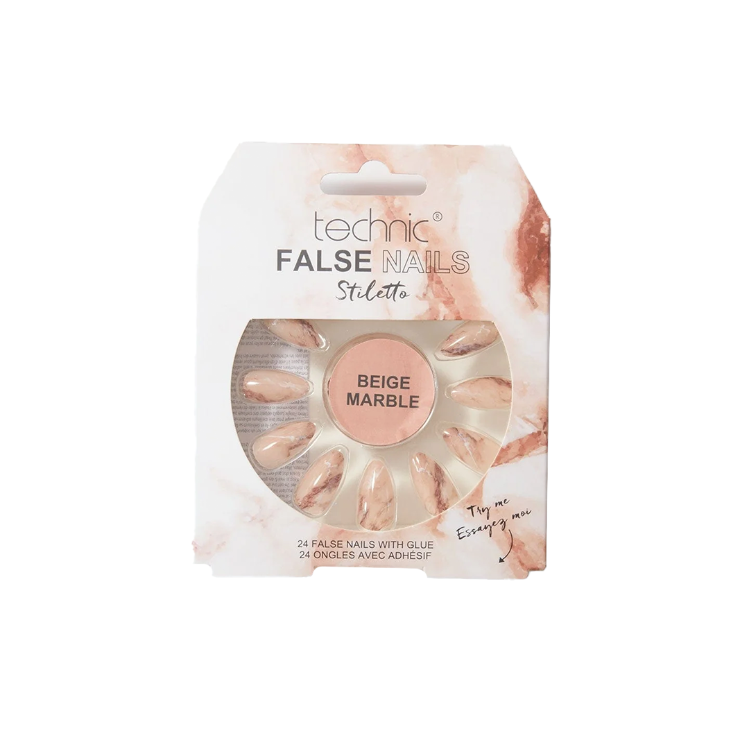 Technic Stiletto False Nails Beige Marble