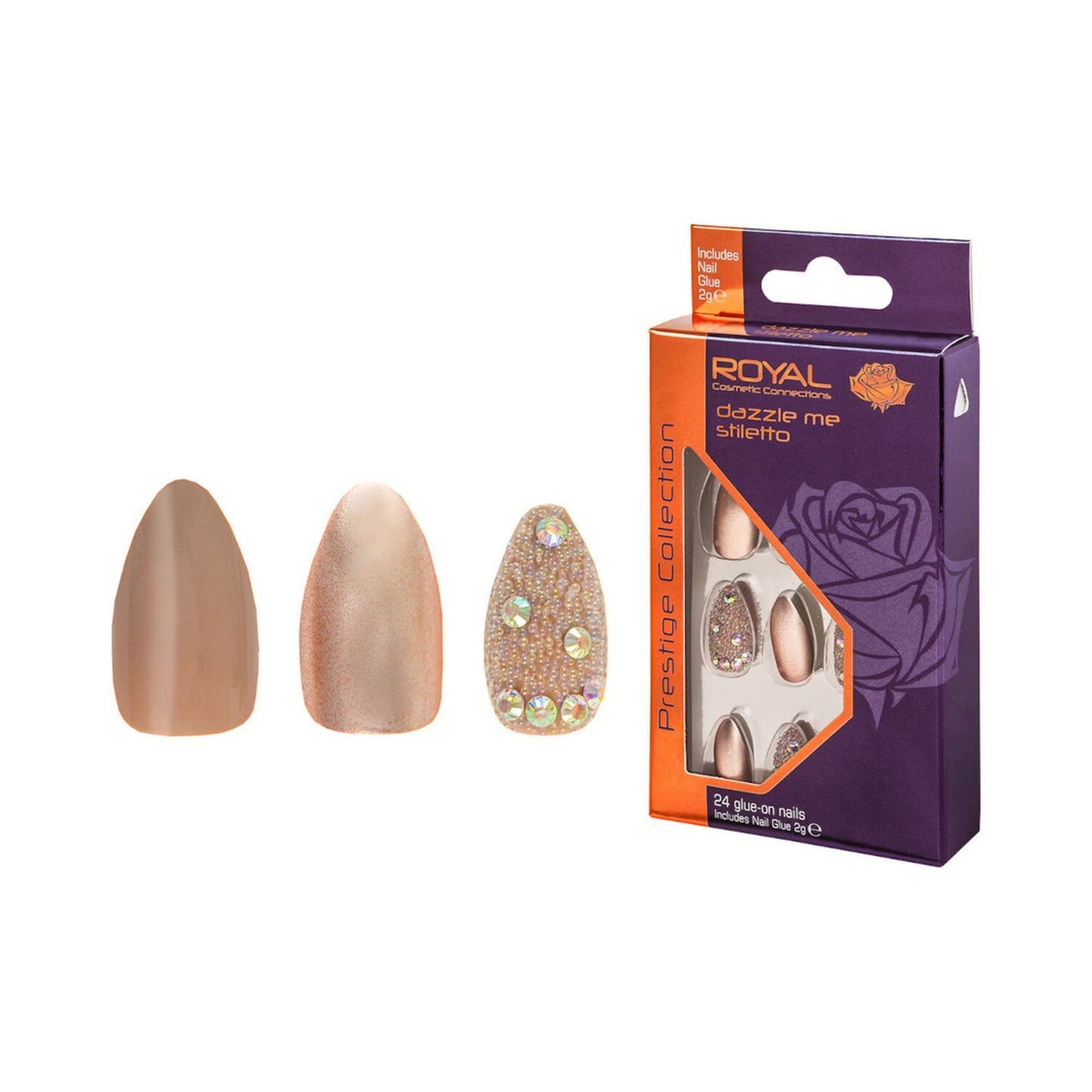 Royal 24 Dazzle Me Stiletto Nail Tips + Glue