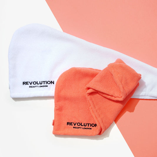 Revolution 2 Pack Microfibre Hair Wrap Coral & White