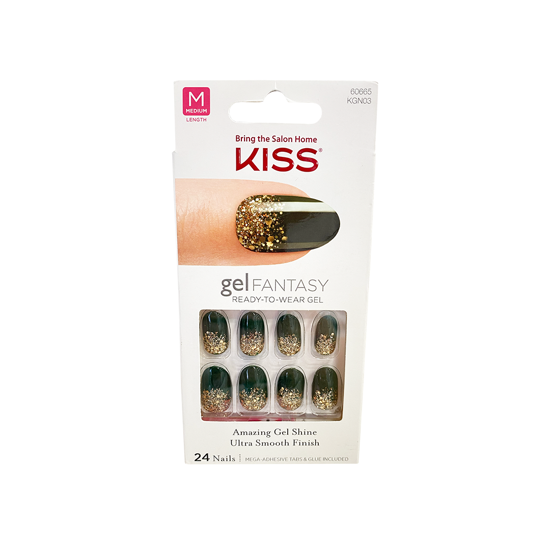 Kiss Gel Fantasy 24 Medium Nails 60665 Green & Glitter