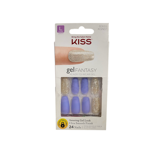 Kiss Gel Fantasy 24 Long Length Nails Lilac Glitter 60669