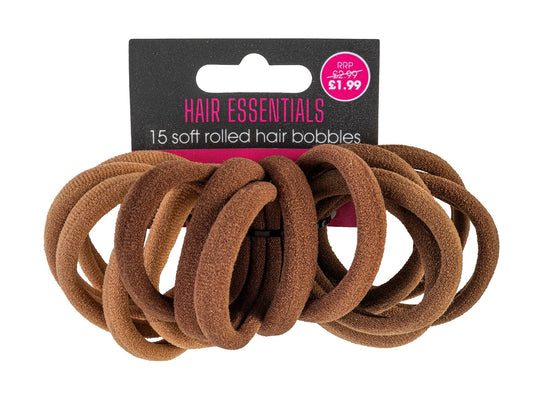 Beauty Outlet 15PC Soft Rolled Brown Elastic Hair Bobbles