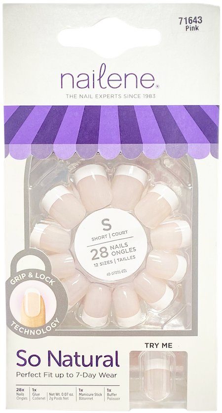 Nailene Gel Shine False Nails Pink French Crisp W Glue